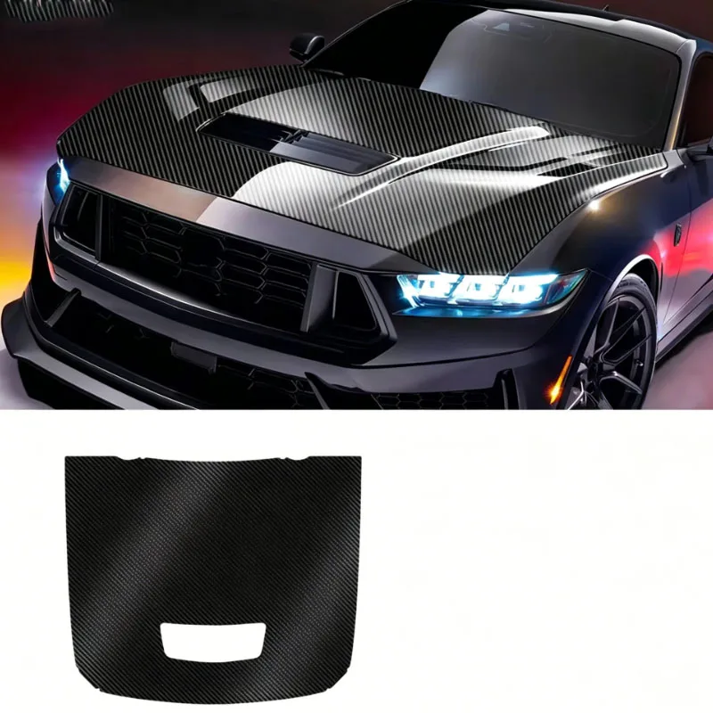 for Ford Mustang GT/Dark Horse 2024 2025 Car Hood Roof Paint Protection Film Gloss Black Carbon Pattern Anti-Scratch TPU Sticker