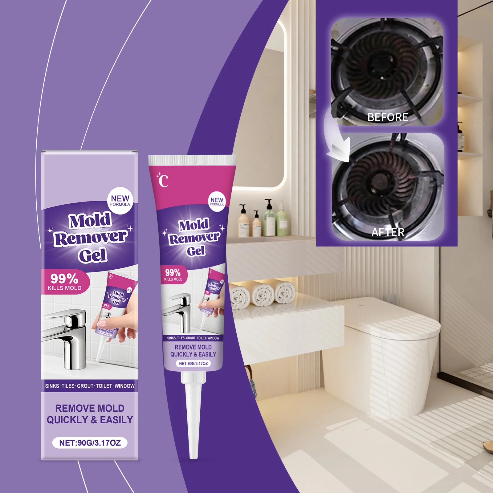 Anti-Mold Remover Gel Fast Acting Stubborn Stain Cleaner For Wall Tiles Grout Sealant Bathroom Kitchen Home Cleaning Solution