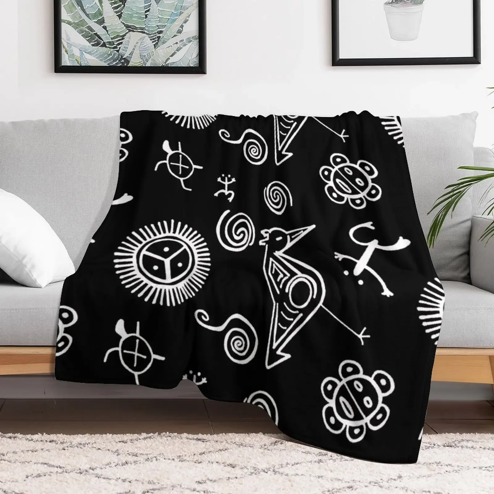 Taino Symbols | Black and White Taino Art Throw Blanket Moving Sofa Personalized Gift Blankets