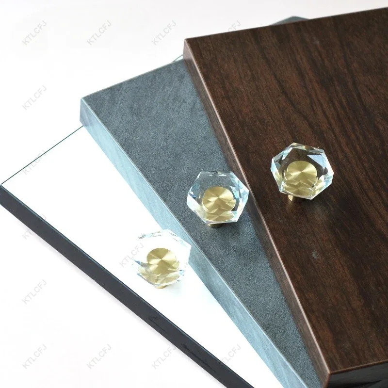 Transparent Crystal Glass Handle High-end Brass Cabinet Drawer Wardrobe Door Handle Cabinet Door Single Hole Handle