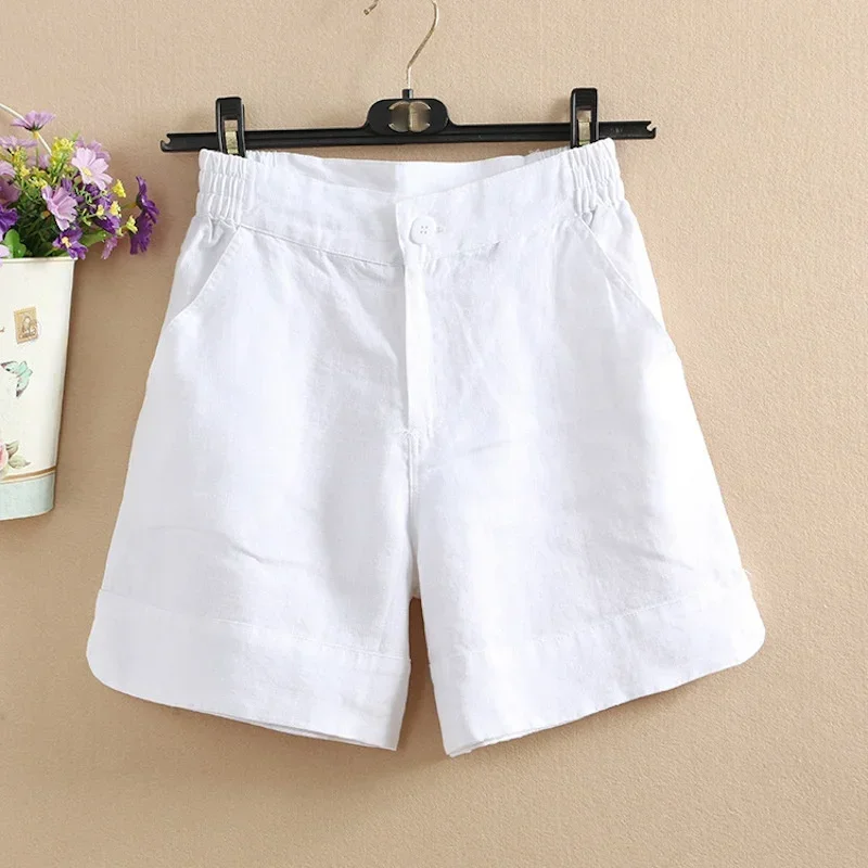 Women\'s Loose Shorts Cotton Linen Solid Color Wide Leg High Waisted Shorts Pants Casual  Harajuku Summer Shorts 2024