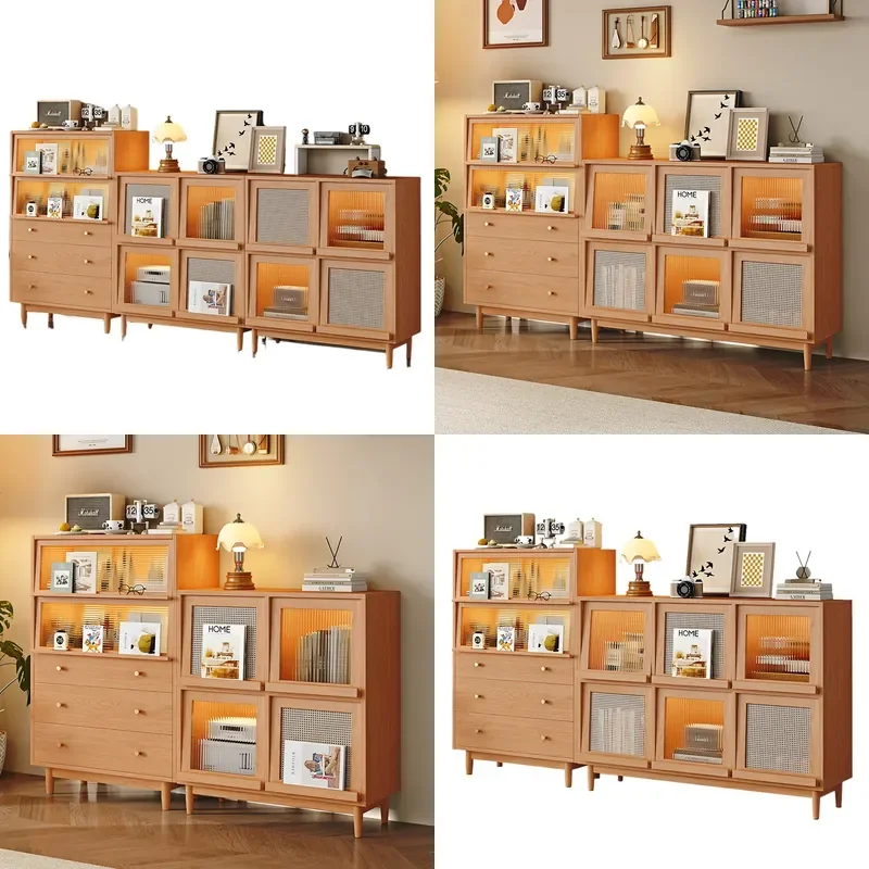 Solid Wood Dining Side Cabinet Integrated Against Wall Chest of Drawers Combined Bedroom Locker Cherry Wood Color Living Room