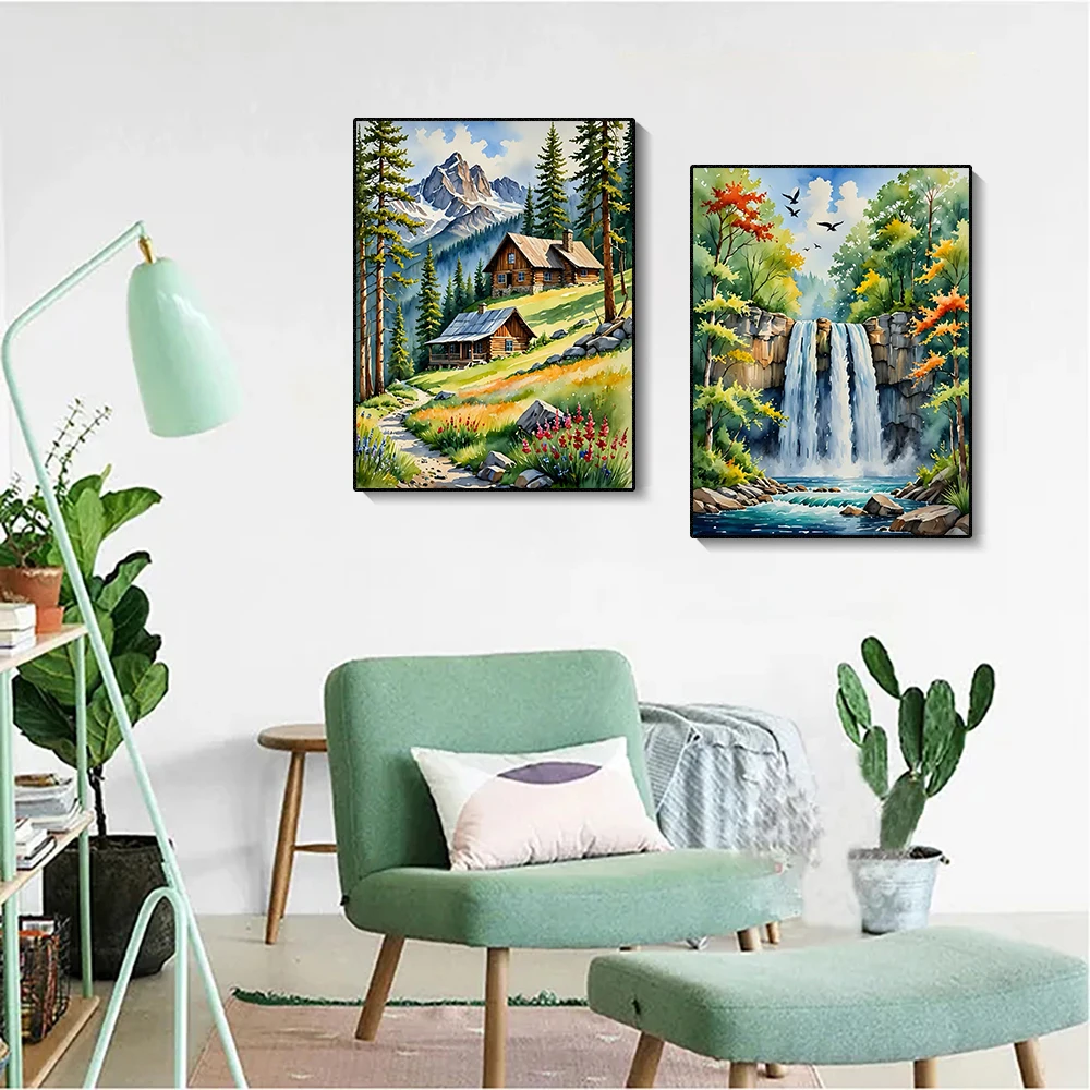 DIY Diamant-Malerei-Set Naturlandschaft Baumhaus Blumen Berglandschaft Voll-Strass-Mosaik Stickerei Heimdekoration Geschenk – Detail 2