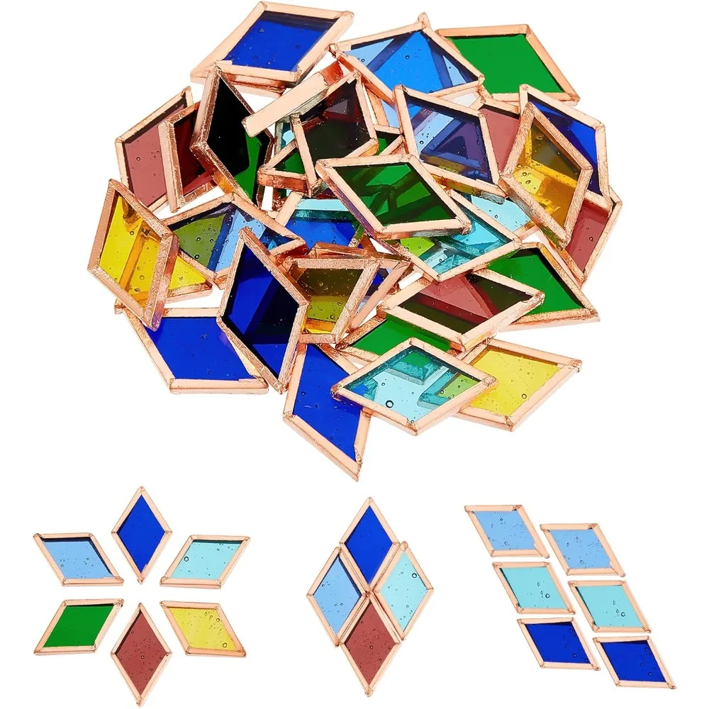 

36 шт., стеклянная мозаика, 6 цветов, стеклянная мозаика с розовым золотом, латунный край, мини-мозаичная плитка, стеклянные детали для колокольчиков, поставки