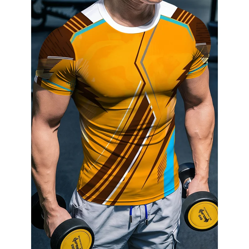 Men's Body hugging Fitness Training Base Layer Short Sleeve T Shirt Crew Neck Printed Design Breathable Quick Dry Summer