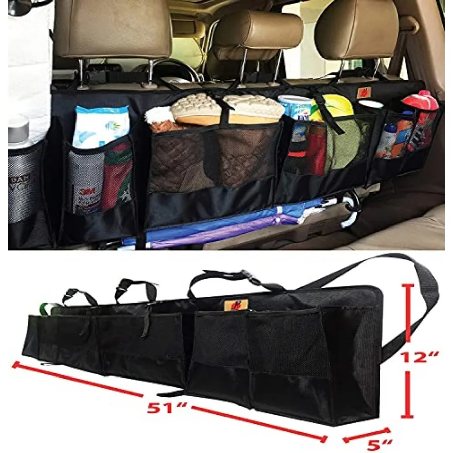 Pf SUVs Rear Trunk Organizer with Umbrella Holder Hanging, X Large - Extra Rigid and Visible, Collapsible Cargo Net, Backseat S