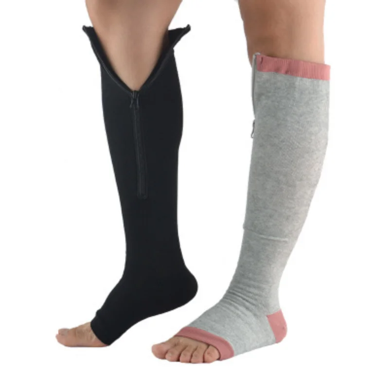 Calcetines médicos hasta la rodilla de cobre para hombre y mujer, medias de compresión laterales, sin punta, con cremallera