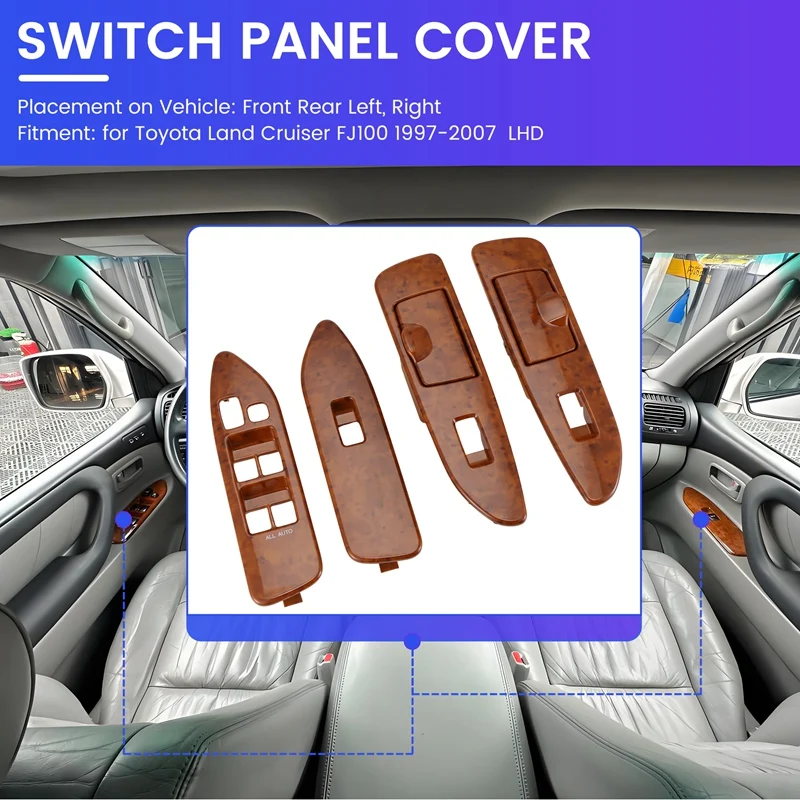 4Pcs/Set Car Window Glass Lift Switch Panel For Toyota Land Cruiser FJ100 1997-2007 Door Window Regulator Cover LHD