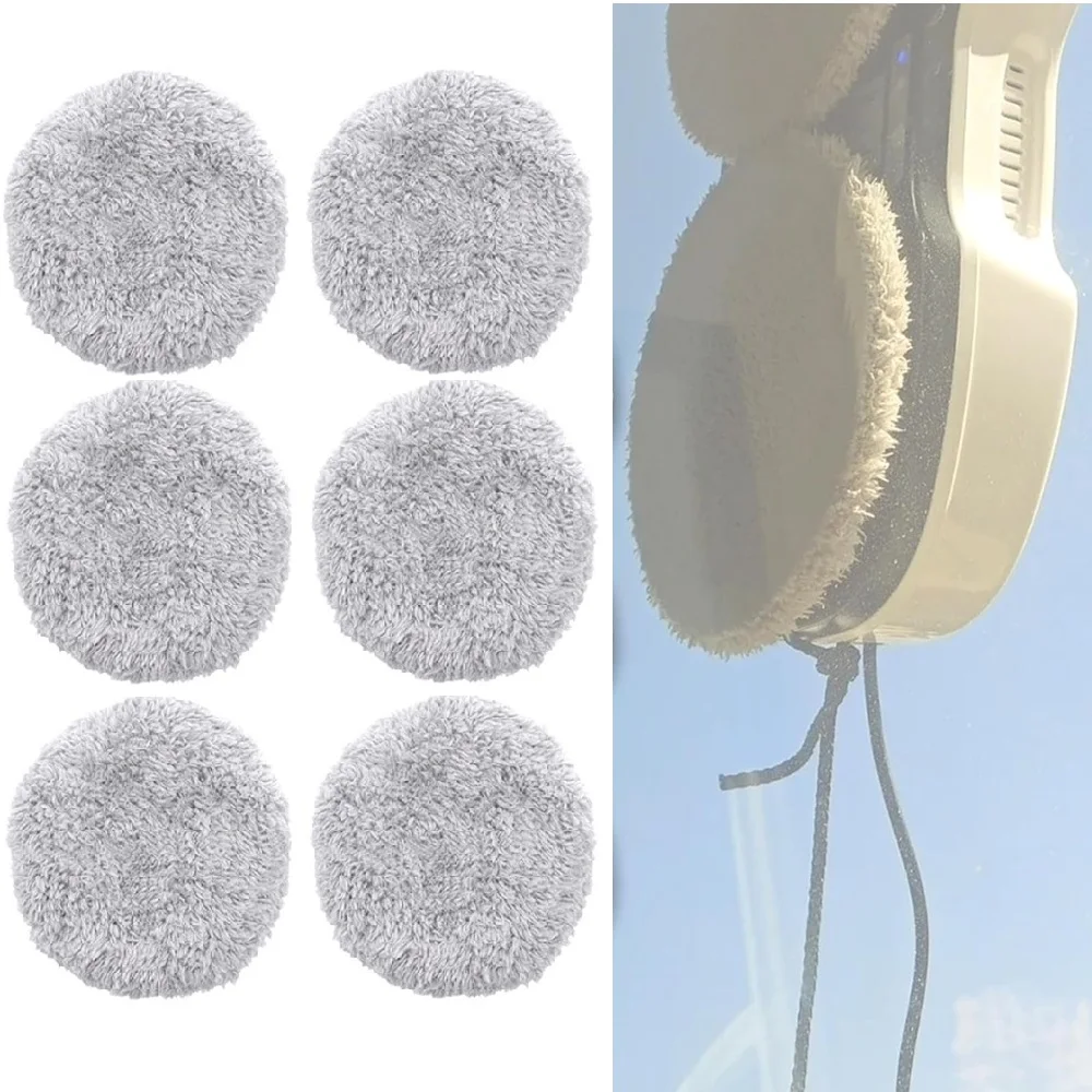 6PCS Round Microfiber Mop Pads Compatible with HOBOT ddc55 c6 c7 188 388 Window Cleaner Robot Replacement Cleaning Cloths Pack