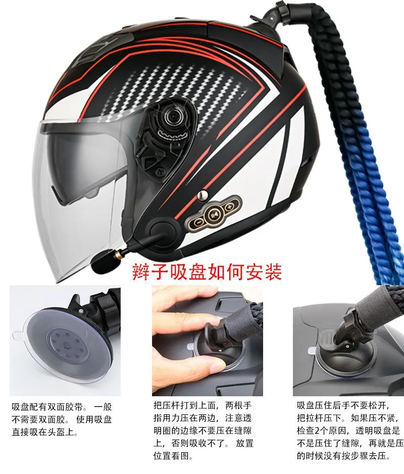 Motorcycle Bluetooth Half Helmet DOT 3C Certified With Braids Electric Scooter Headset Safety Protective Gear For Men Women