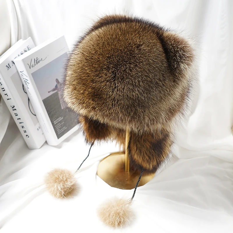 

2025 Cute Winter Women Natural Raccoon Fur Hat for Kids Head Warmer with Earflap and Tail