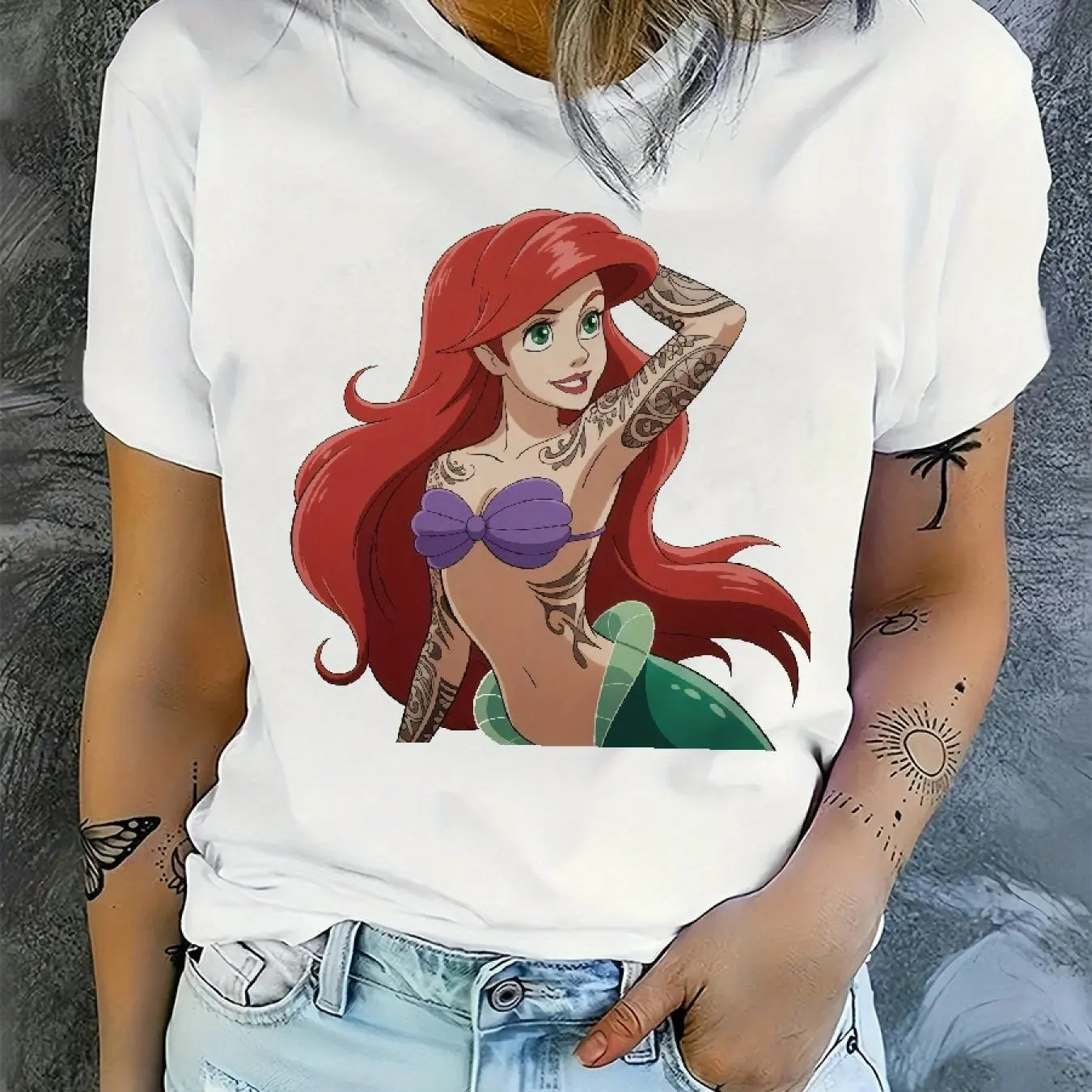 أحدث تي شيرت حورية البحر أرييل الأكثر مبيعًا بأكمام قصيرة وفضفاض يسمح بمرور الهواء للنساء من القطن الخالص لصيف 2025 #2