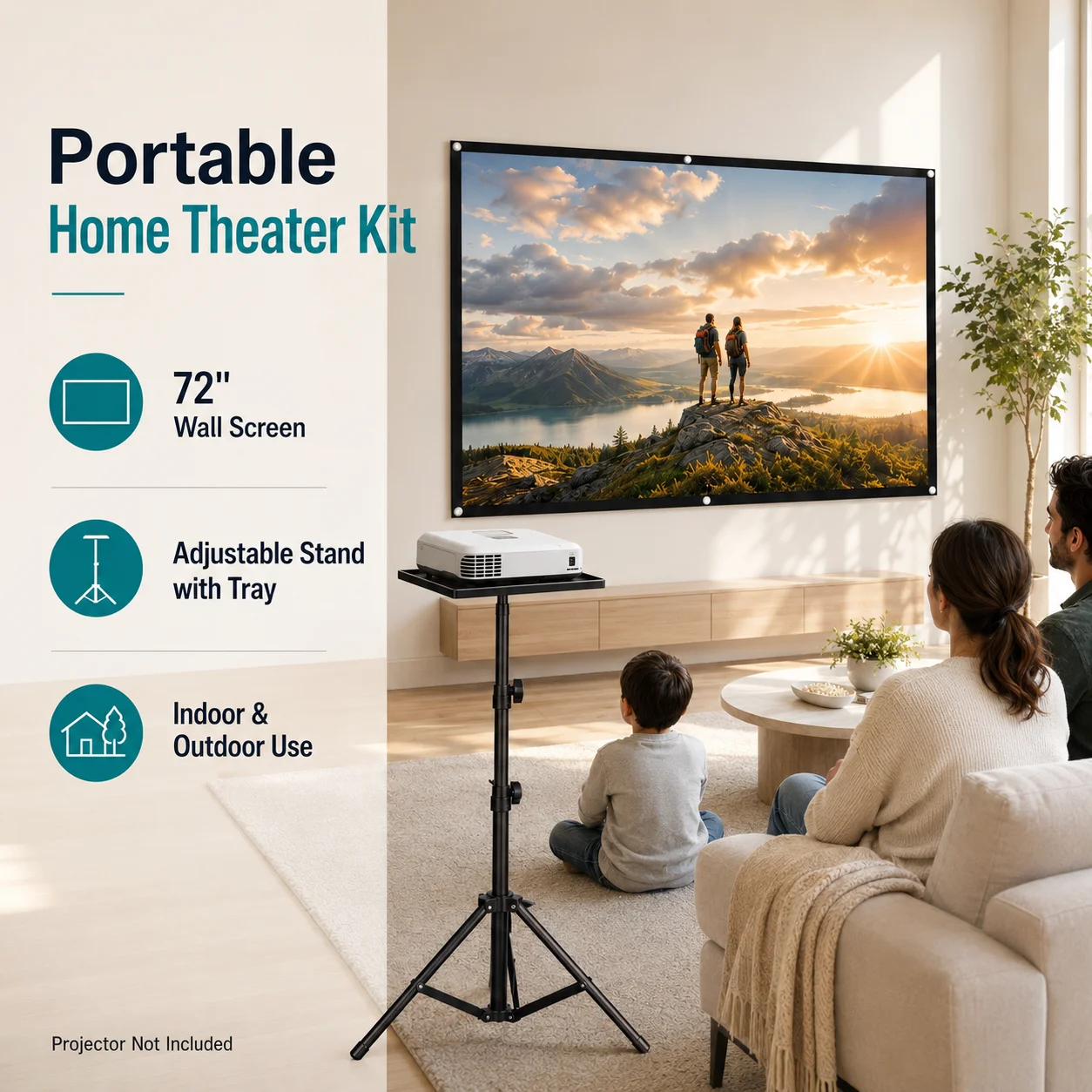 Professional projection accessories, projector stand paired with a 72-inch HD screen, one-stop home theater