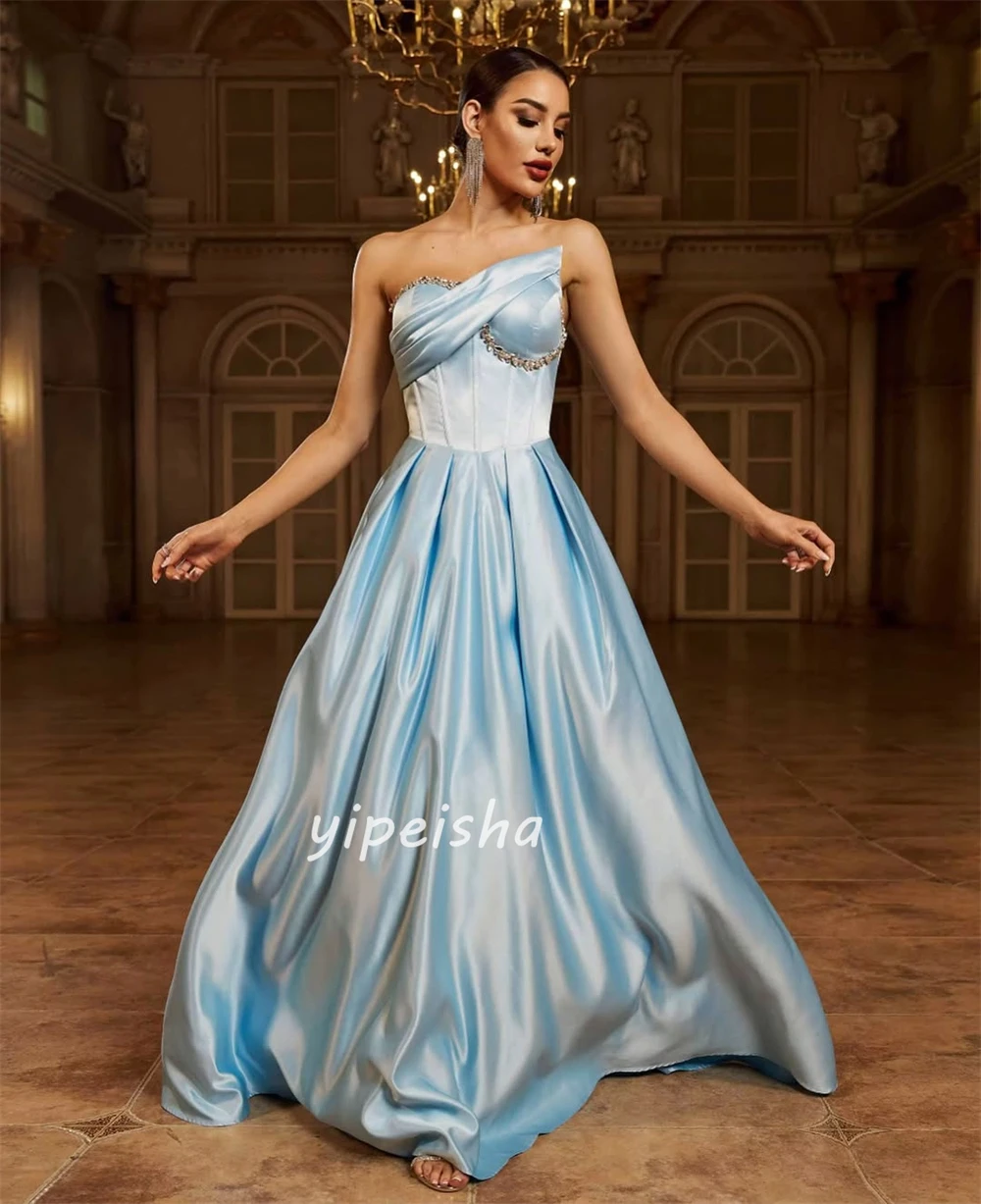 Customized High Quality Elegant Charmeuse Rhinestone Pleat A-line Strapless Long Dresses Bespoke Occasion Dresses Modern Style