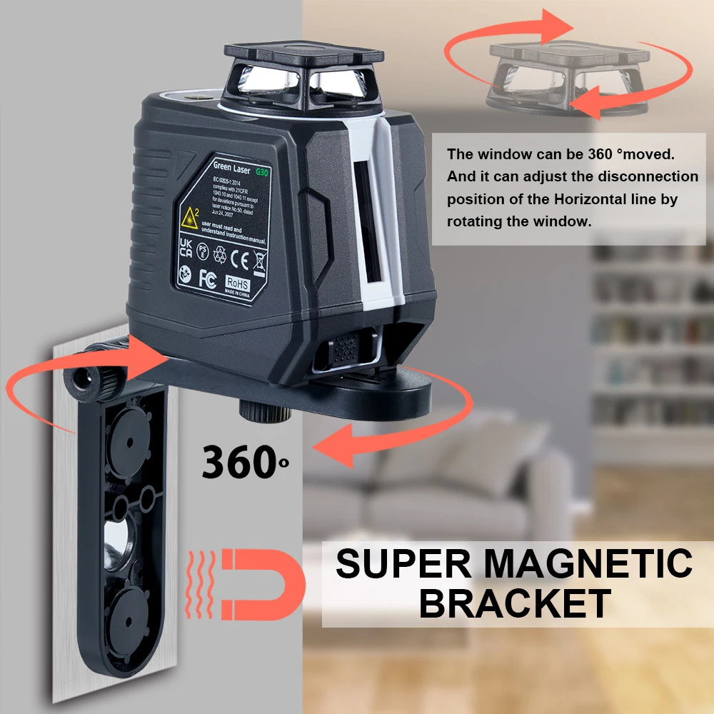 FIRECORE Laser Level 5 Lines Green Beam Cross Lines 360 Pulse mode Self-Leveling nivel láser G30 1.5/1.56/3m Tripod