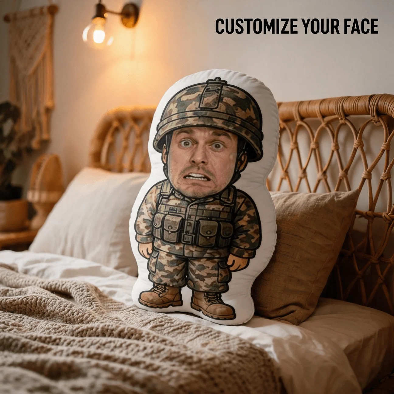 Custom Personalized Photo Face Pillow, Military Soldier Style Custom Shaped Decorative Cushion, 60cm Large Size Accent Pillow fo