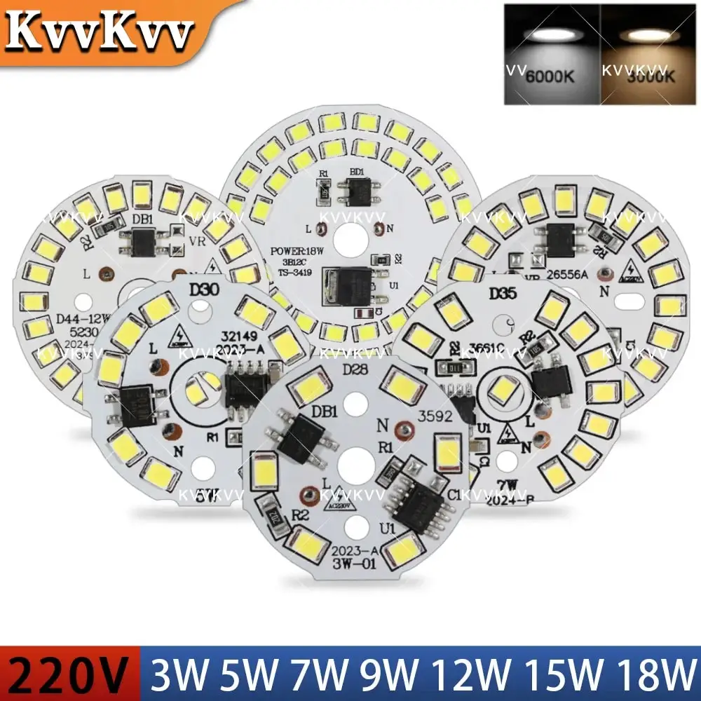 LED Chip Beads 3W 5W 7W 9W 12W 15W 18W AC220V SMD2835 PCB Board with Integrated IC Driver Aluminum Plate DIY Light Source