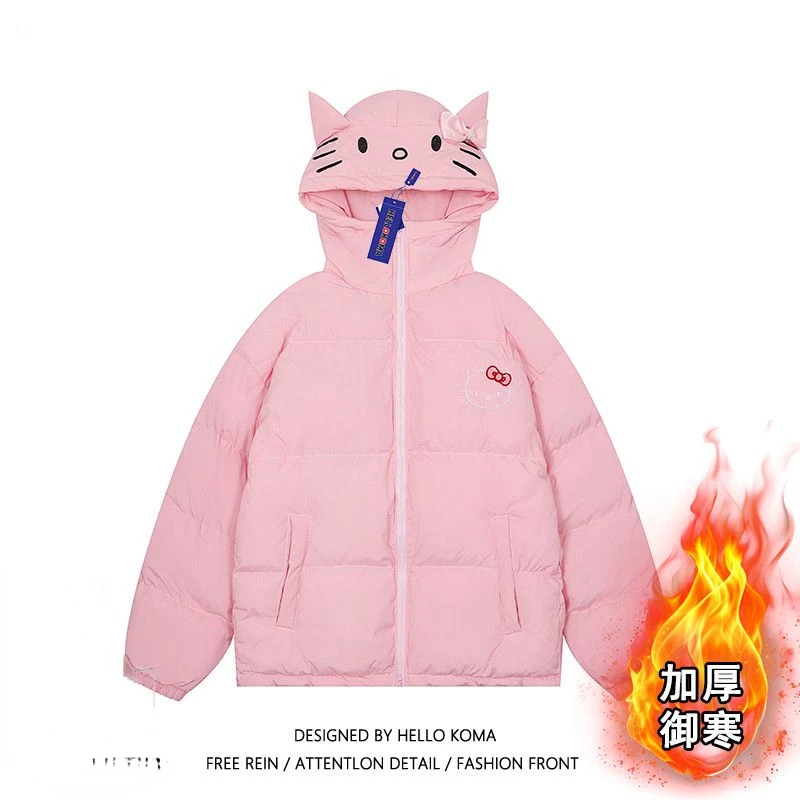 New Sanrio Hello Kitty Kawaii Hooded Bakery Clothes Women\'s Bow Loose Warm Sportswear Cute Sweet Winter Jacket Gift Wholesale