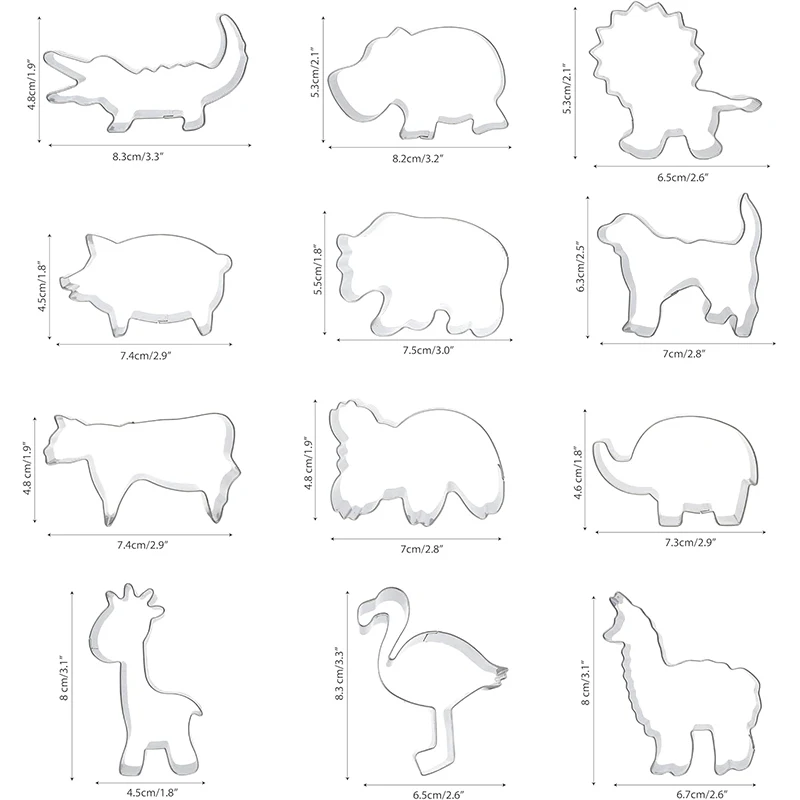 LMETJMA 12 Pieces Animal Cookie Cutters Set For Kids with Storage Box Stainless Steel Safari Animal Biscuit Cutters Molds JT346