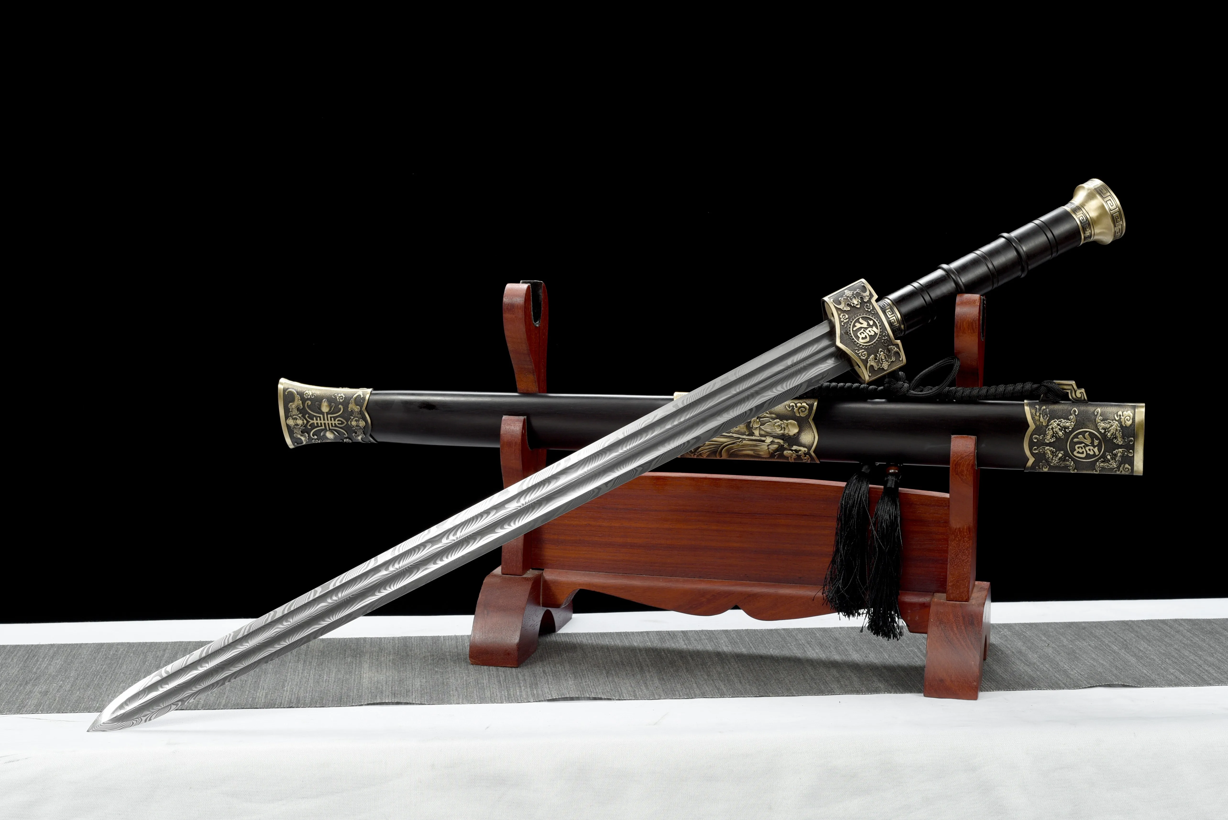 Chinese Fushou Sword Feng Shui Geography Taoist Lucky Gift for Elders, hand-folded Damascus steel forged, sharp blade, katana