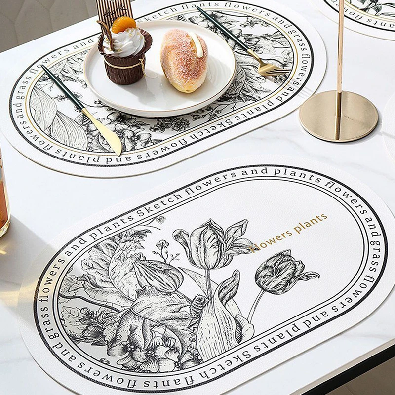 Leather Placemat Oval Oil-Proof Table Mat Home Dining Kitchen Table Placemat Design Dining Waterproof Heat Resistant Home Decor