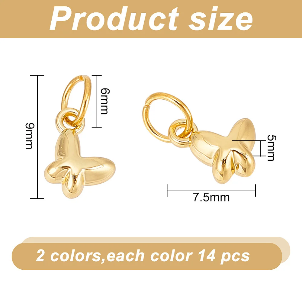 

28Pcs 2 Colors Alloy Charms with 304 Stainless Steel Jump Rings Butterfly Platinum & Golden 7.5x9x5mm Jump Ring: 6x0.8mm Inner