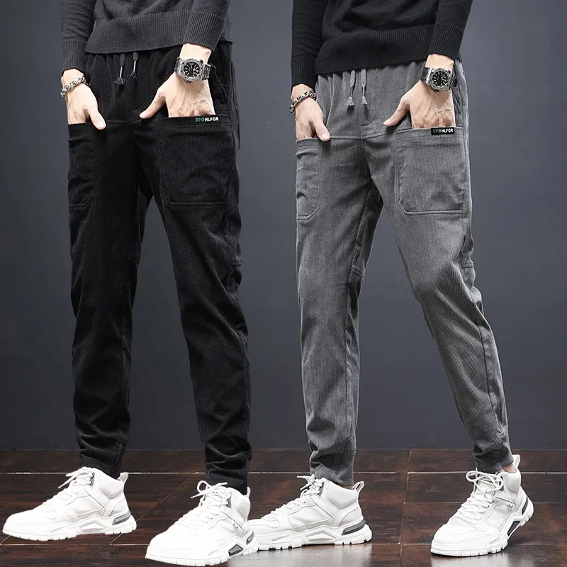 Autumn And Winter Striped Six Pocket Men's Casual Pants Fashion Versatile Strap Halen Men's Workwear Pants