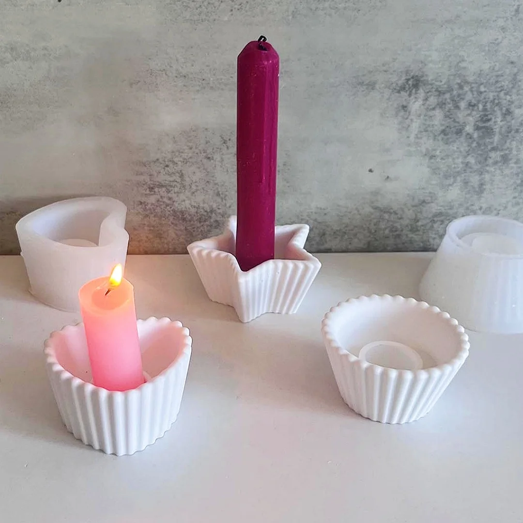 Round Star Love Shape Mini Candle Holder Plaster Mold DIY Handmade Home Decoration Gypsum Candlestick Silicone Mould