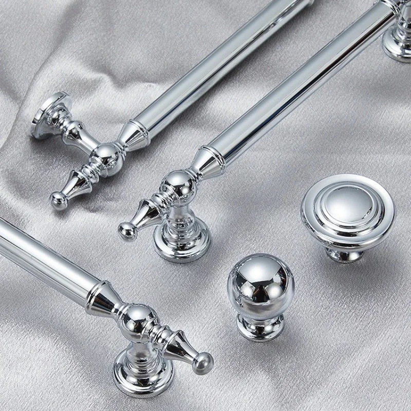 Brass French Bright Silver Cabinet Handle American High End Furniture Chrome Plated Handle Creative European Drawer Handle