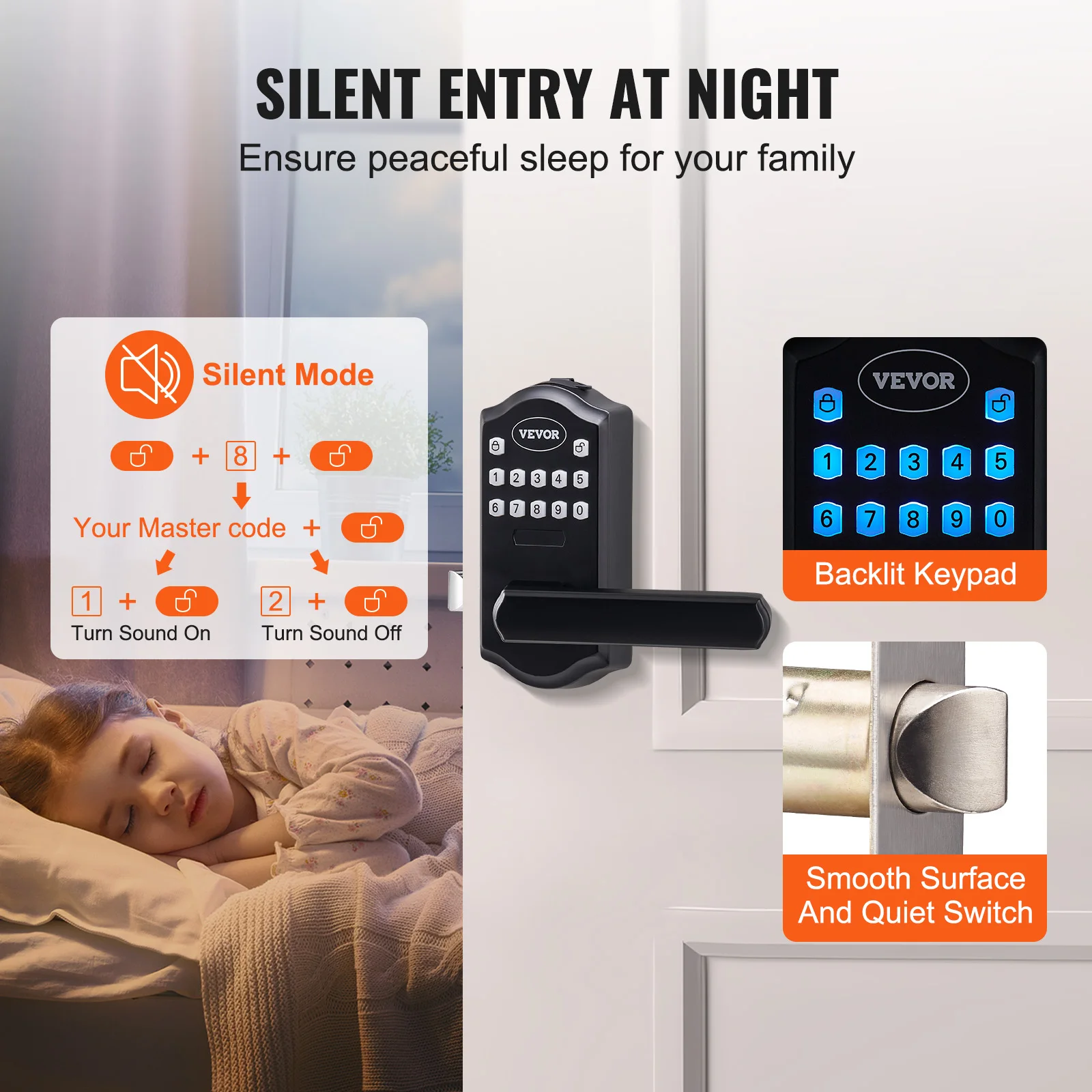 Imagem -06 - Vevor-keyless Entry Door Lock Senha e Chave de Desbloqueio Combinação Teclado Eletrônico Alavanca de Entrada Teclado de Bloqueio Automático