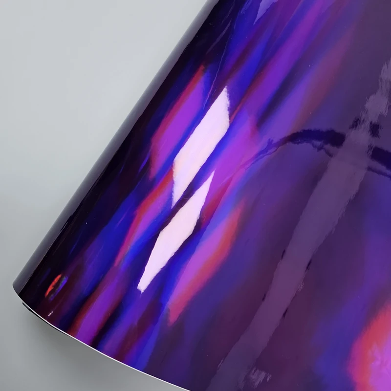Hochglänzende, holografische, violette Vinylfolie, Chrom-Vinyl-Autoaufkleber für Autoaufkleber auf der Motorhaube, Verpackungsfolie, Autofolienabdeckung