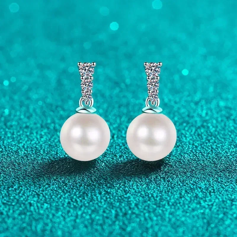 Inlaid 8mm Freshwater Pearl Women's Earrings, Elegant 23 Point Moissanite Diamond Niche Design Earrings for Valentine's Day Gift