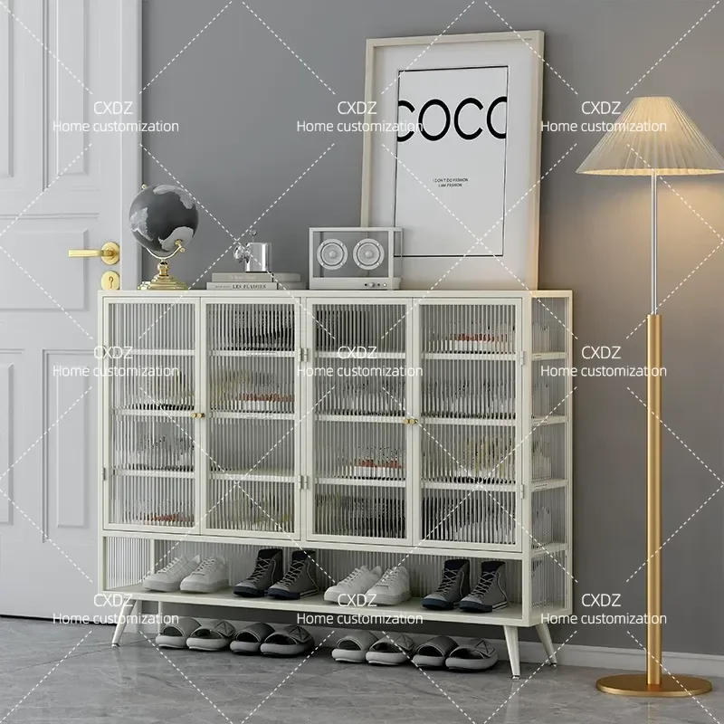 Modern Glass Door Shoe Cabinet Multi Layer Large Capacity Entryway Storage Rack Integrated Entrance Organizer for Home