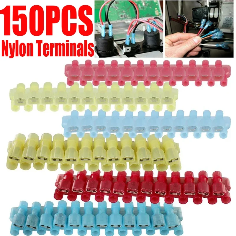 150pcs Nylon Terminal Spade Combination External Thread and Internal Thread Insulated Wire Spade Terminal Crimp Connector Set