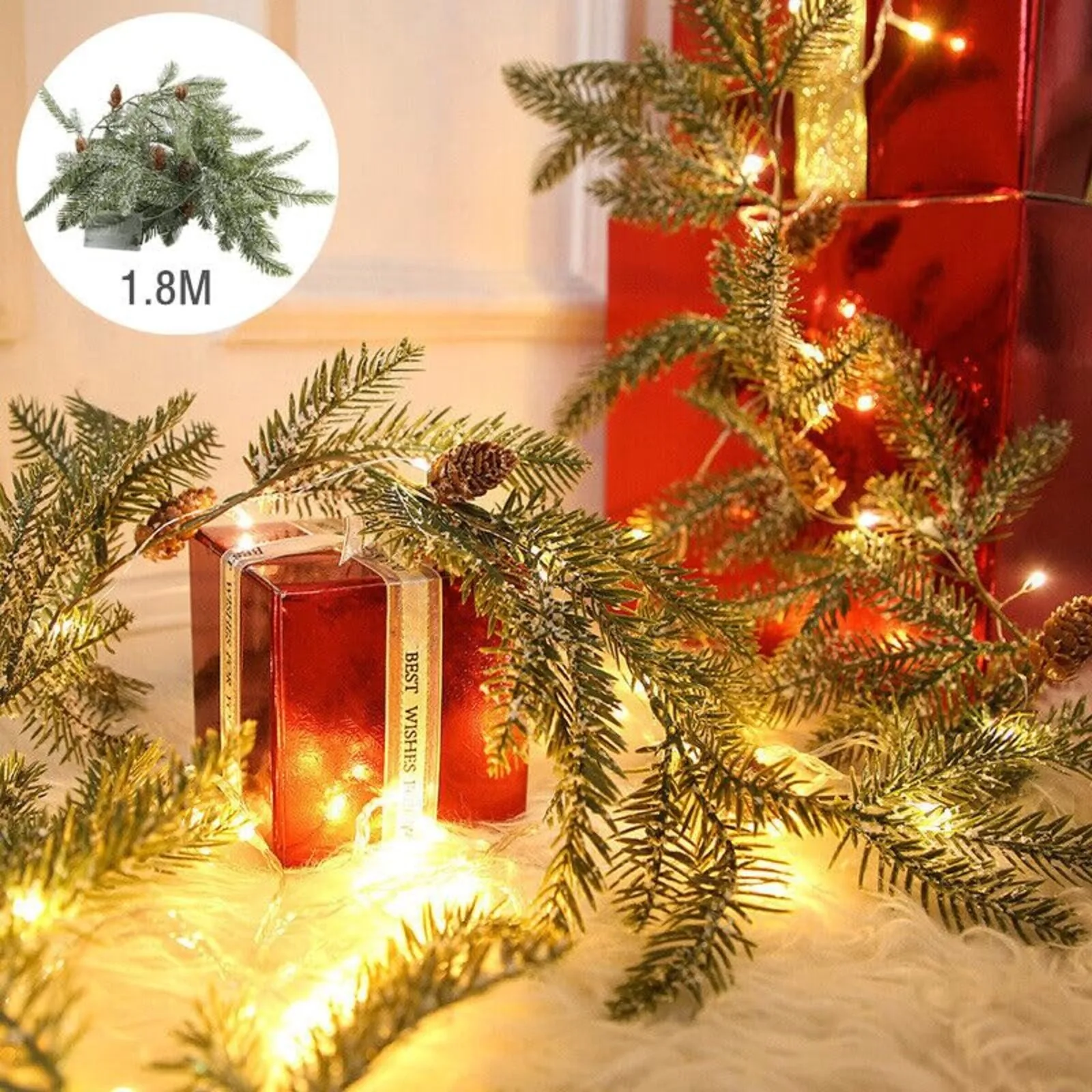 

2Meters Artificial Plants Vine Pine Needle Rattan Led Light String for Christmas Home Window Decoration Ornaments Photo Props