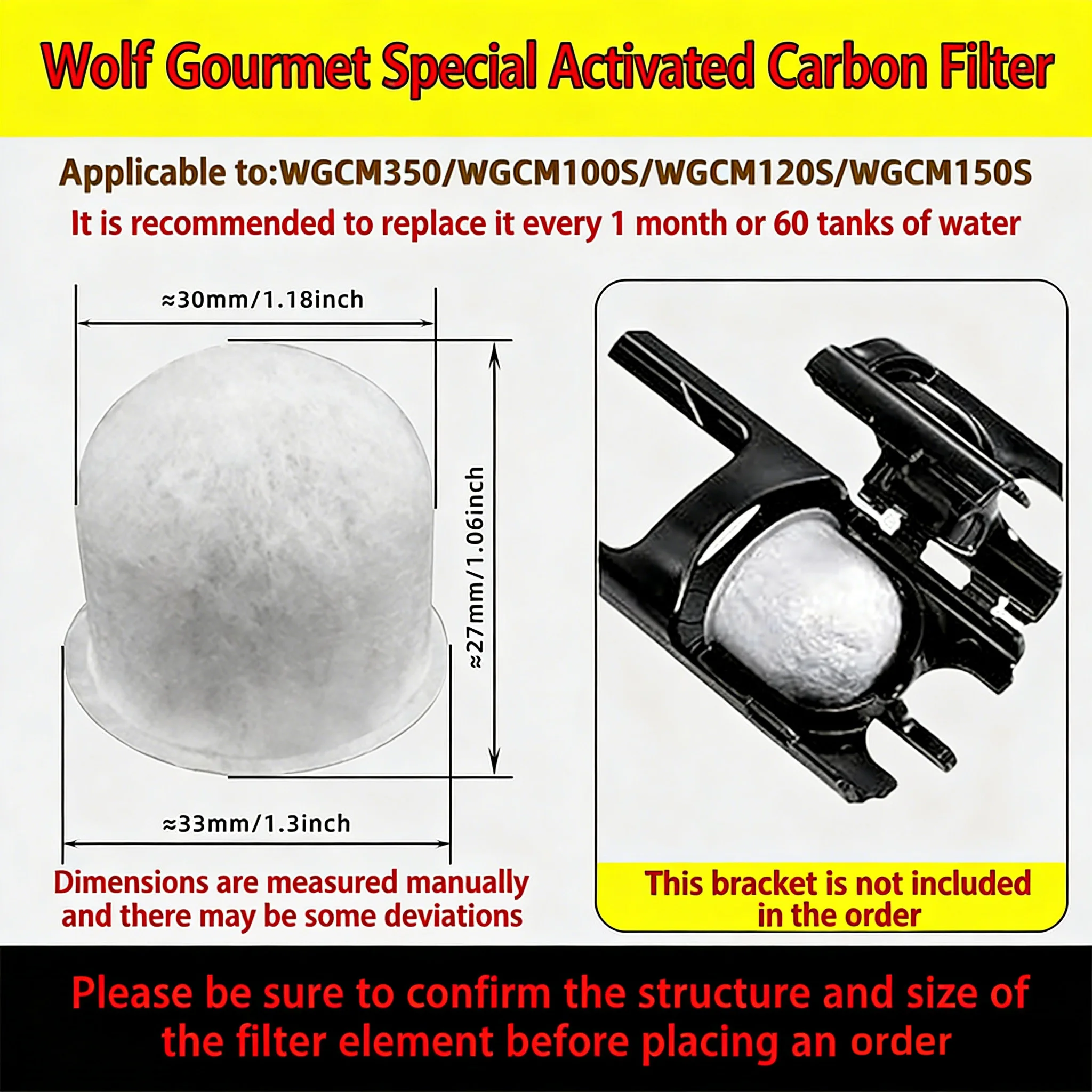 6-Pack Wolf Gourmet Coffee Machine Coconut Shell Activated Carbon Coffee Filters view 2