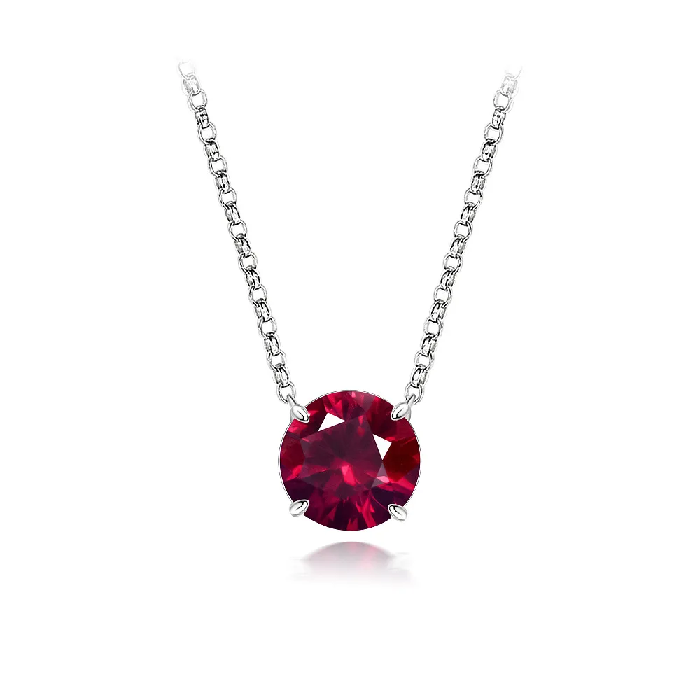 

New S925 Silver Fashion Simple Cultivation Red Treasure Round 6.5mm Necklace 1ct Neck Chain 40+5cm Wedding Jewelry