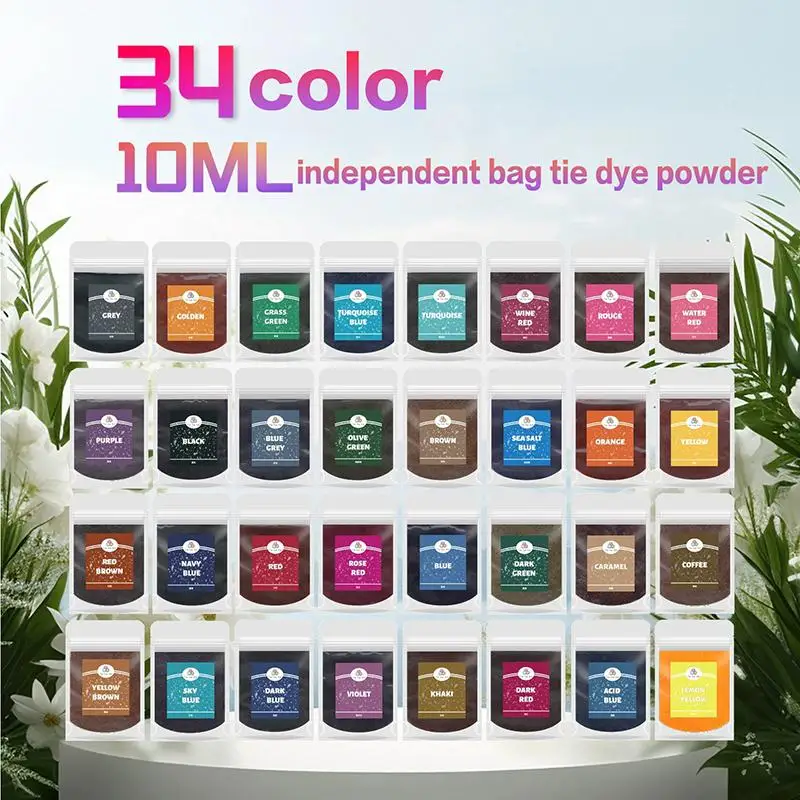 New 10g 34Colors Available Fabric DIY Tie Dye Powder Color Change Free Cooking Color Dye For Fabric Bag Clothes Suit Decorating