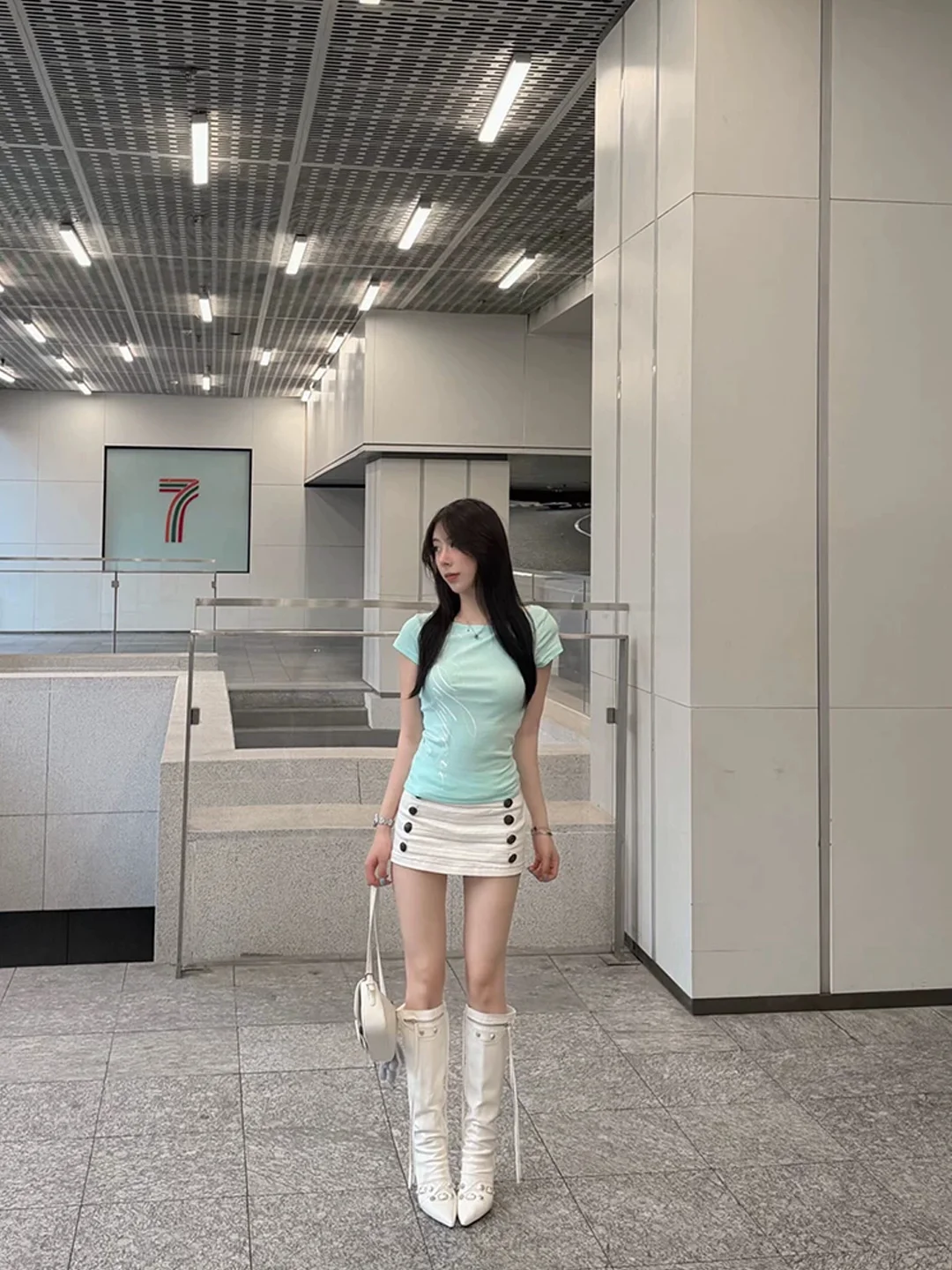Mint Green Shoulder Bared Short Sleeve T Shirt Women's Slim Fit Lace Y2K Sweet And Spicy Girl Top Korean Style Summer Tee