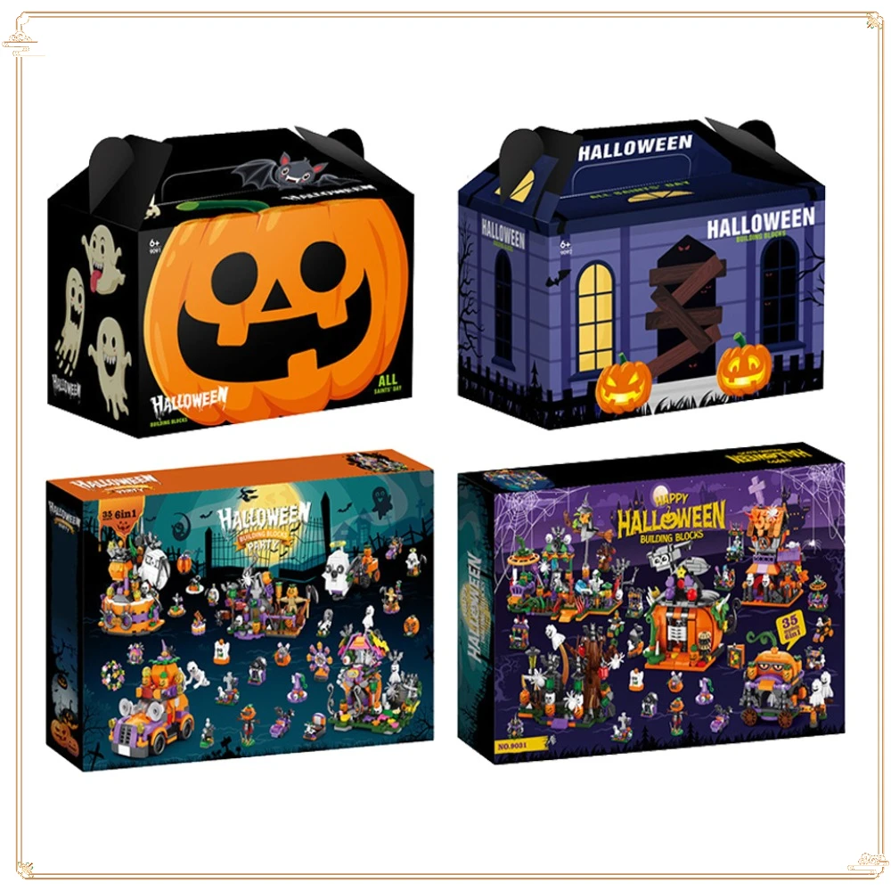 Bloco de construção de halloween criativo abóbora casa forma montagem blocos de construção crianças quebra-cabeça brinquedos coleção de halloween presentes