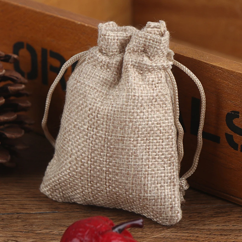 Bolsa de joyería de yute de 7x9cm, bolsa de cordón de terciopelo con cordón pequeño, bolsa de regalo, bolsas de embalaje de joyería de dulces de