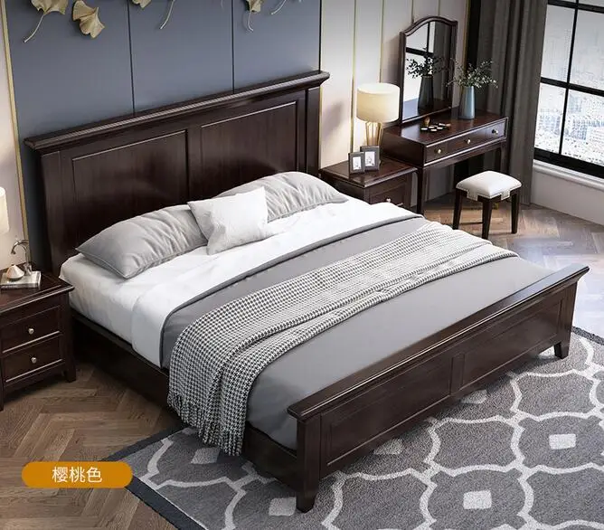 Solid wood bed light luxury American double bed master bedroom wedding bed family king bed