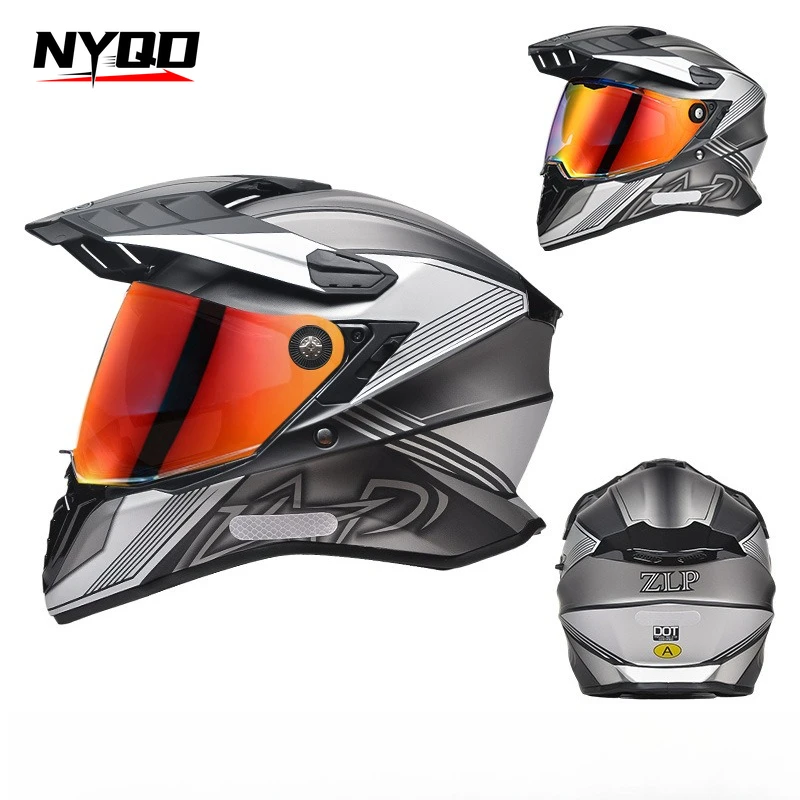 Unisex Motorcycle Adventure Full Face Helmet Dual Lens Touring Motocross Helmet All Season Off-Road Helmet