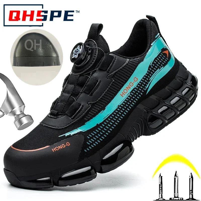 Rotating Button Steel Toe Tactical Boots Men Puncture Proof Indestructible Fashion Work Sneakers Safety Protective Footwear