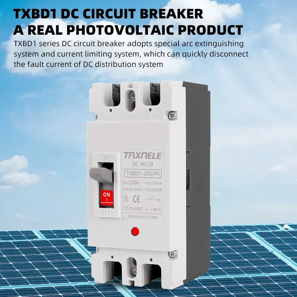 Solar Molded Case DC Circuit Breaker 150A/250A 2P Battery Isolator Overload Protection Switch Photovoltaic PV MCCB Switch