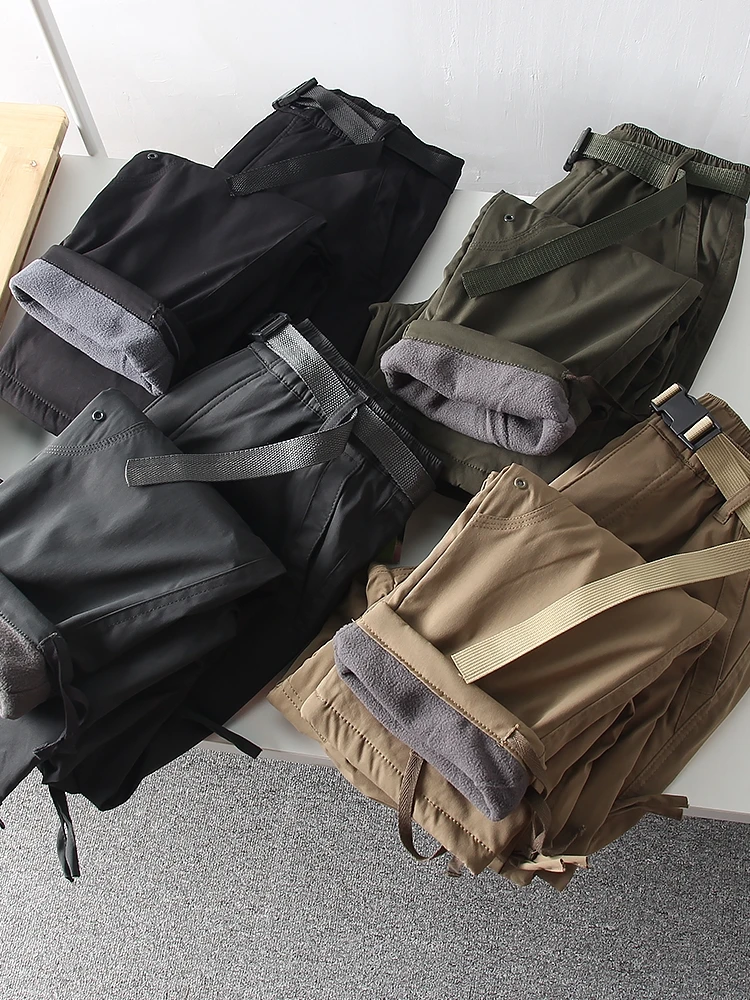 

Superb Value Outdoor Water-Resistant Fce-Lined Loose Workwear Casual Pants for Men Trendy Multi-ket Long Straight Leg