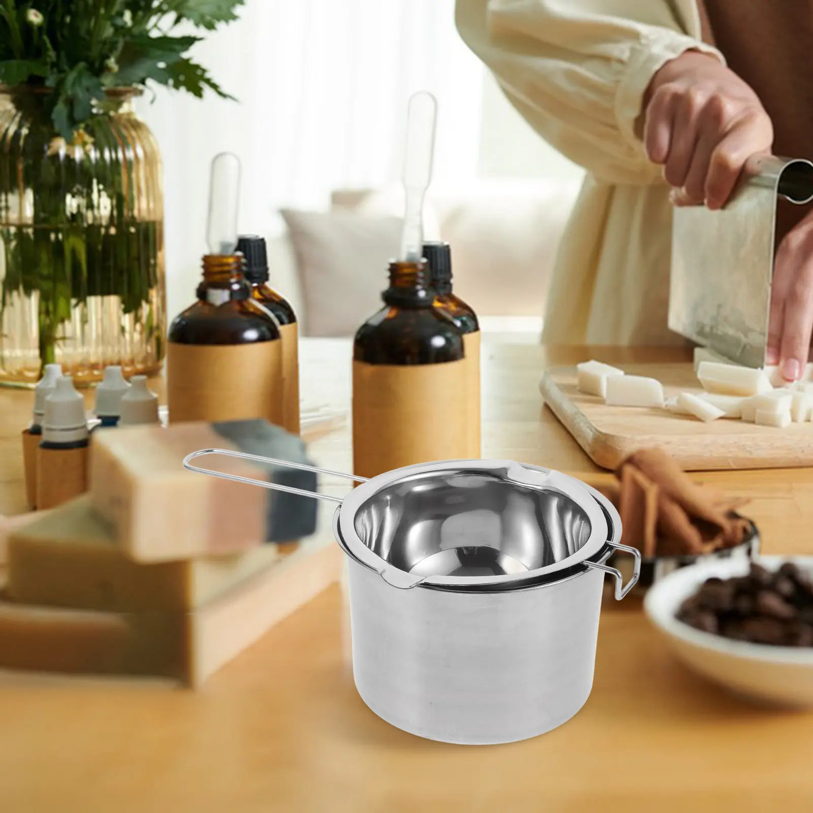 2Pcs Stainless Steel Wax Melting Pot DIY Making Kit Multi-Use Melting Bowl with Handle for Wax Butter Chocolate