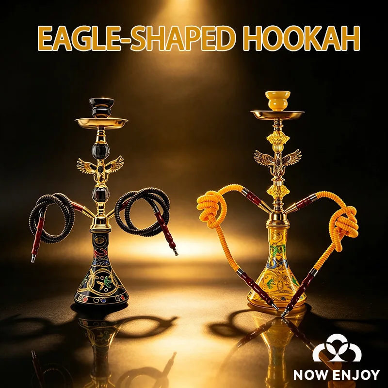 Gold /Black Arab Eagle Hookah Shisha Set Glass Narguile Complete Kit with Single Hose Chicha Bowl Water Pipe Smoking Accessories