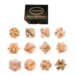 6PCS/12PCS Set Educational Wooden Bamboo Puzzle Interlocking Burr Puzzles Game Gift for Adults Children