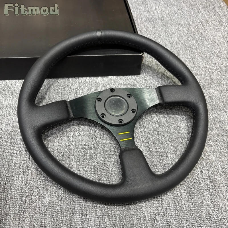 

JDM 14-inch 350MM Racing Modified Leather Steering Wheel, Flat Drift Sports Game Steering Wheel PCD70MM